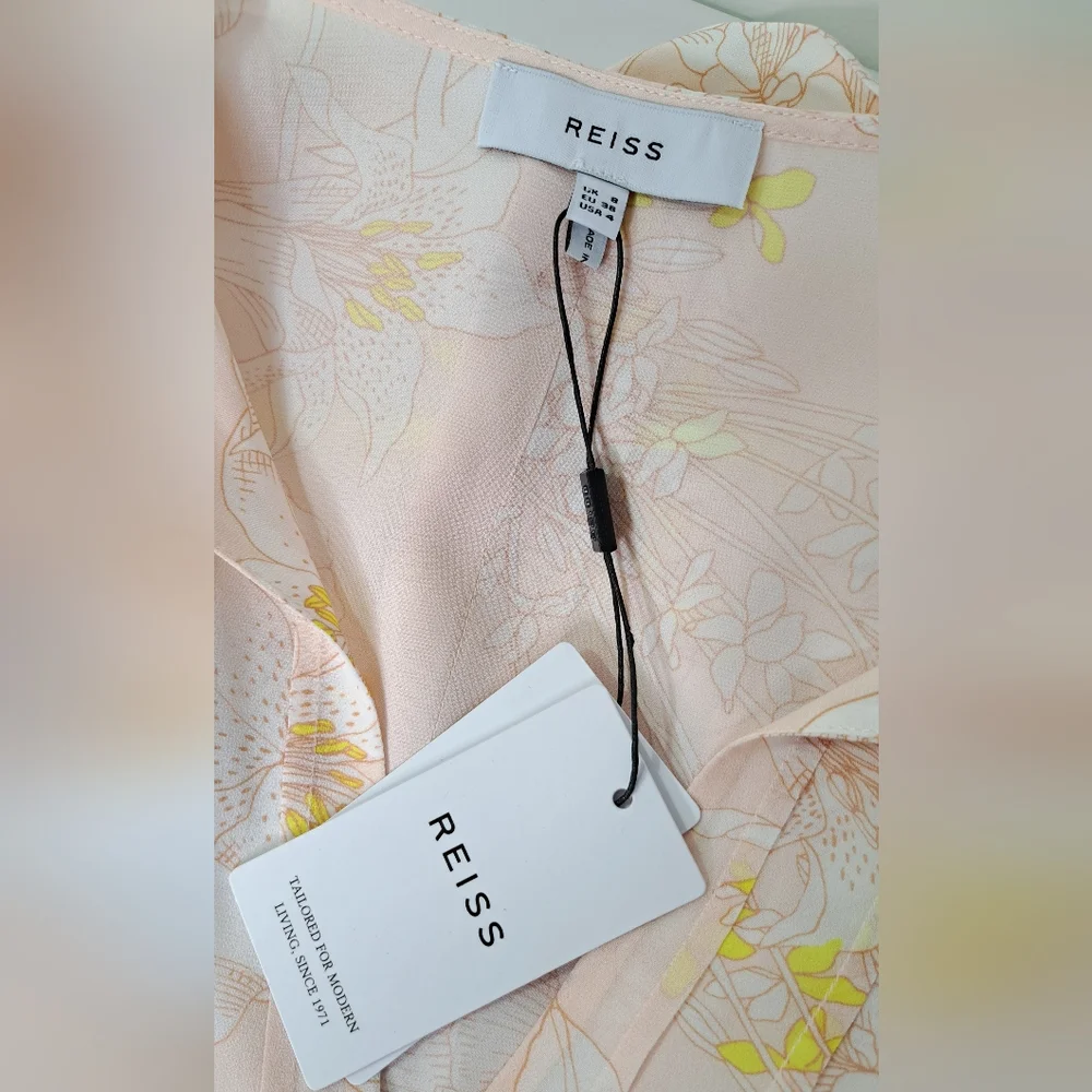 Reiss Carlotta Short Flutter Sleeve Dress in Blush Size US 4 - Picture 14 of 16